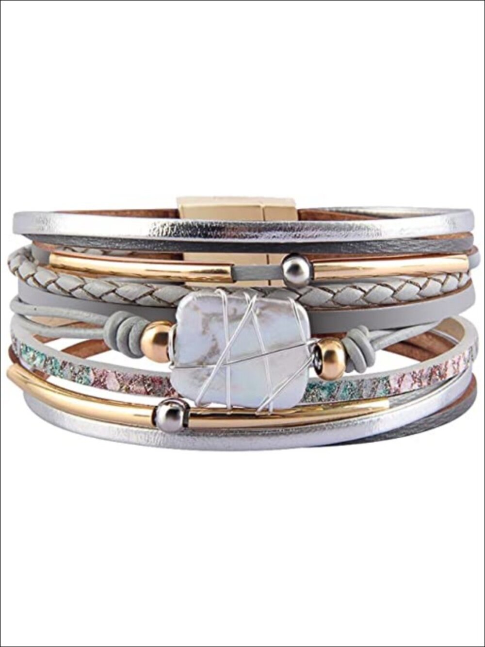 Leather Wrap Bracelet Women Boho Western Stacked Cuff Jewelry